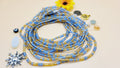 azure&Gold, Permanent, Tie on, Micro Ghana Glass Waist Beads 2mm