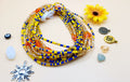 Yellow&Blue Accented, Permanent, Tie-On, Medium Ghana Glass Waist Beads 4mm