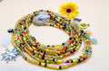 Carribean Queen Multicolor, Permanent, Tie on, Micro Ghana Glass Waist Beads 2mm